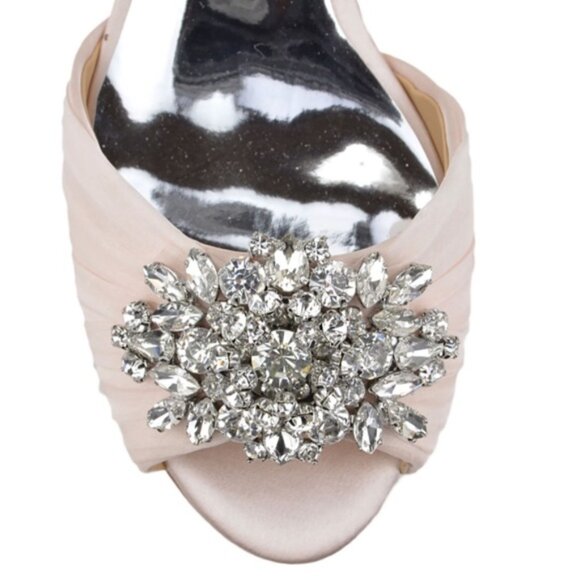 Badgley Mischka Sabine Light Pink Satin Crystal Bridal Wedding Heels Size 11 - Picture 2 of 16
